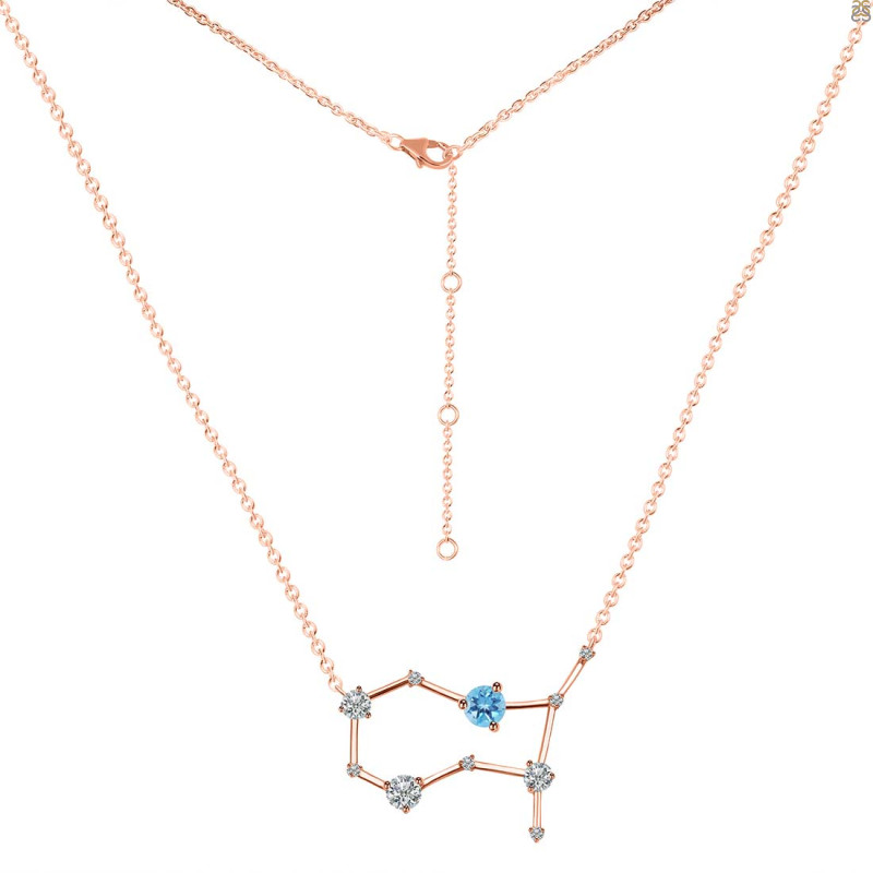 Gemini Zodiac Star Constellation Blue Topaz & White Topaz Necklace BTZ-RDN-490.