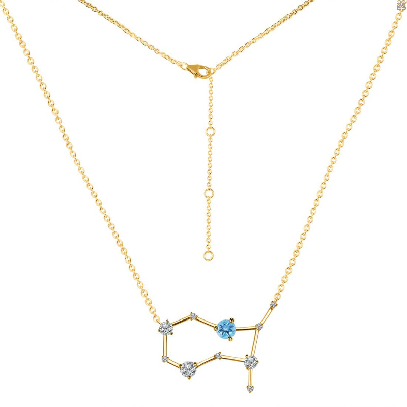 Gemini Zodiac Star Constellation Blue Topaz & White Topaz Necklace BTZ-RDN-490.