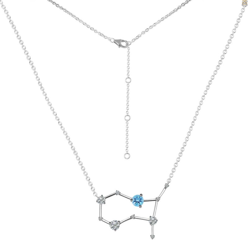 Gemini Zodiac Star Constellation Blue Topaz & White Topaz Necklace