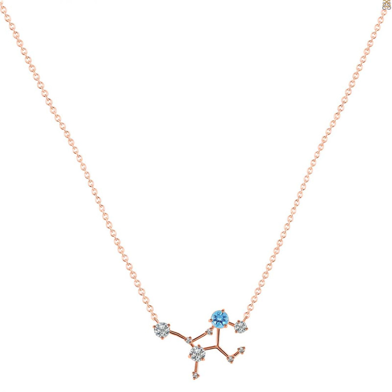 Virgo Zodiac Star Constellation Blue Topaz & White Topaz Necklace BTZ-RDN-491.