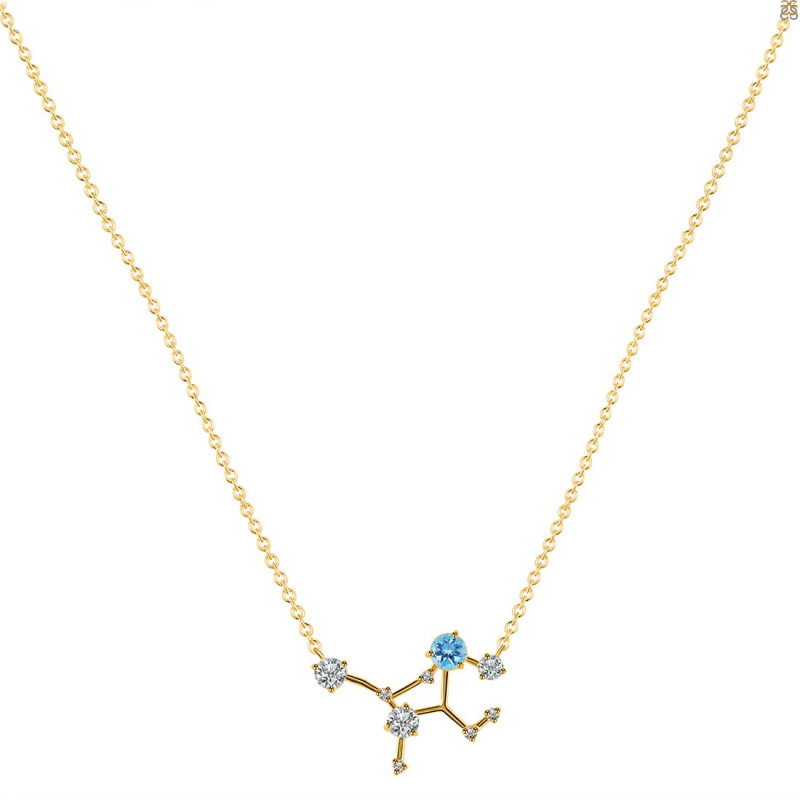 Virgo Zodiac Star Constellation Blue Topaz & White Topaz Necklace BTZ-RDN-491.