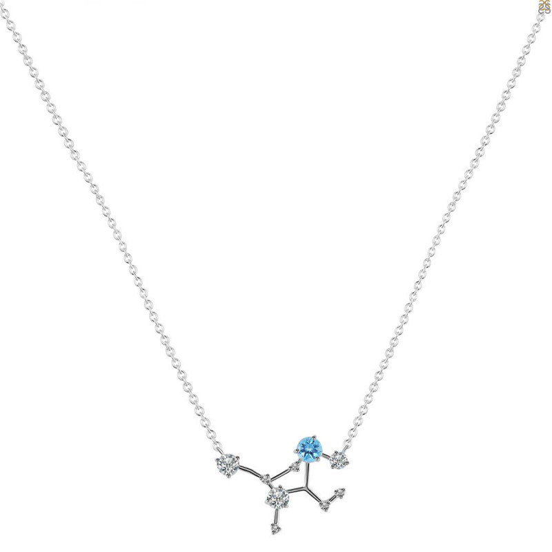 Virgo Zodiac Star Constellation Blue Topaz & White Topaz Necklace BTZ-RDN-491.