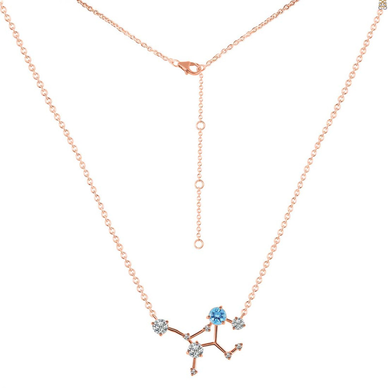 Virgo Zodiac Star Constellation Blue Topaz & White Topaz Necklace BTZ-RDN-491.