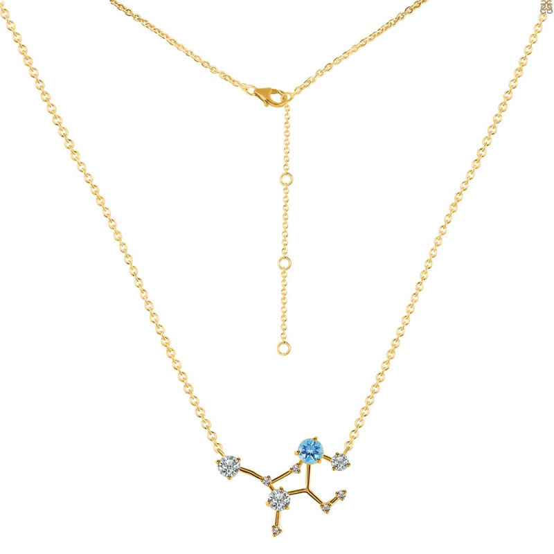 Virgo Zodiac Star Constellation Blue Topaz & White Topaz Necklace BTZ-RDN-491.