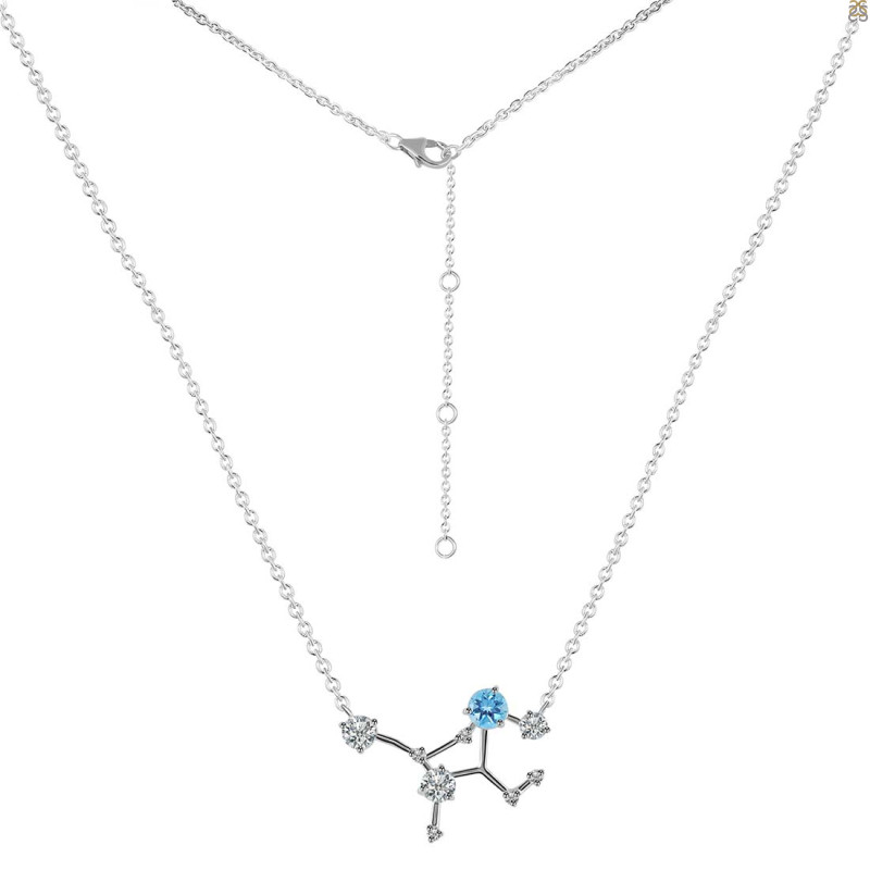 Virgo Zodiac Star Constellation Blue Topaz & White Topaz Necklace