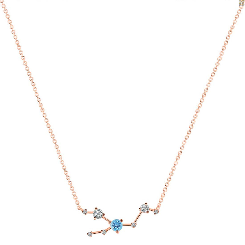 Taurus Zodiac Star Constellation Blue Topaz & White Topaz Necklace BTZ-RDN-492.