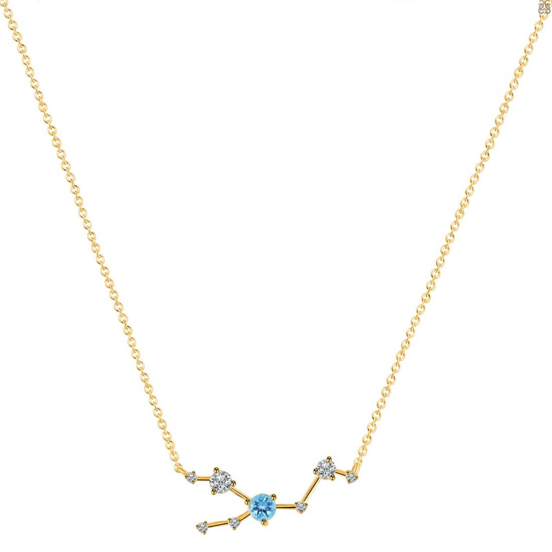 Taurus Zodiac Star Constellation Blue Topaz & White Topaz Necklace BTZ-RDN-492.