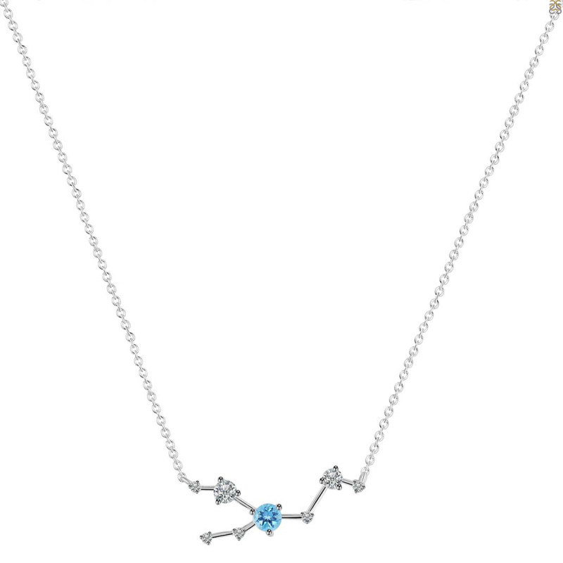 Taurus Zodiac Star Constellation Blue Topaz & White Topaz Necklace BTZ-RDN-492.