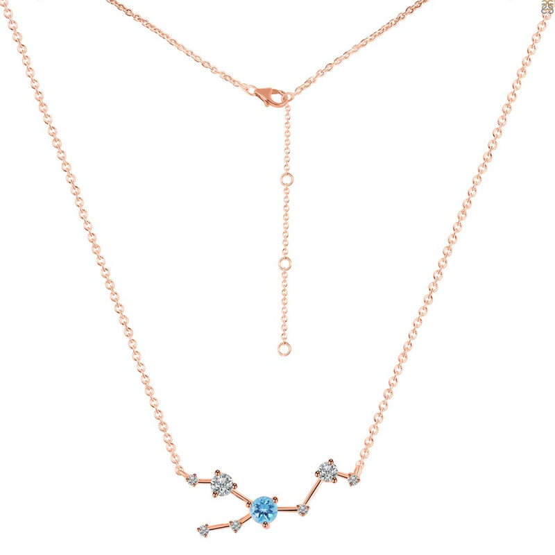 Taurus Zodiac Star Constellation Blue Topaz & White Topaz Necklace BTZ-RDN-492.