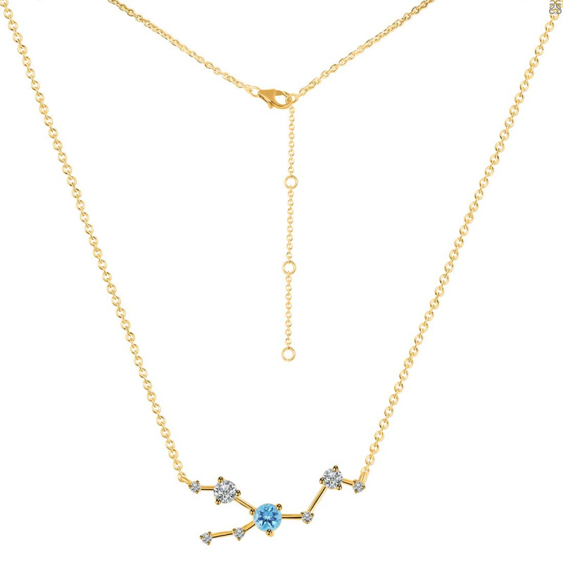 Taurus Zodiac Star Constellation Blue Topaz & White Topaz Necklace BTZ-RDN-492.