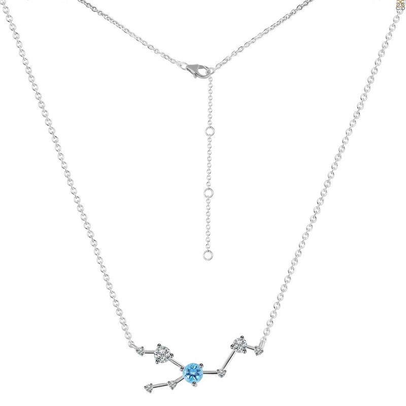Taurus Zodiac Star Constellation Blue Topaz & White Topaz Necklace