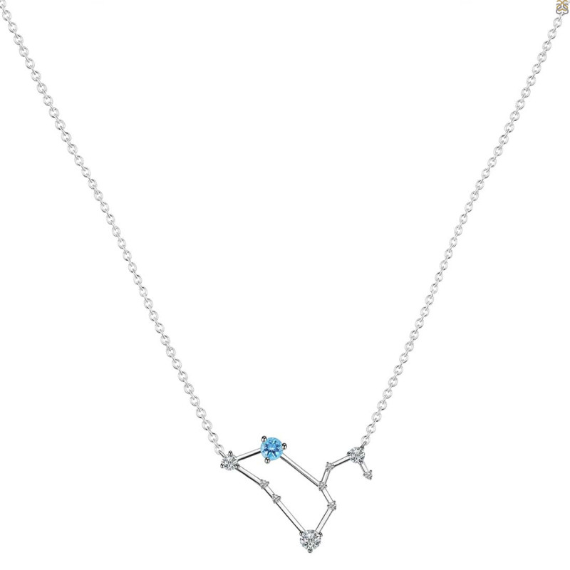 Leo Zodiac Star Constellation Blue Topaz & White Topaz Necklace BTZ-RDN-493.