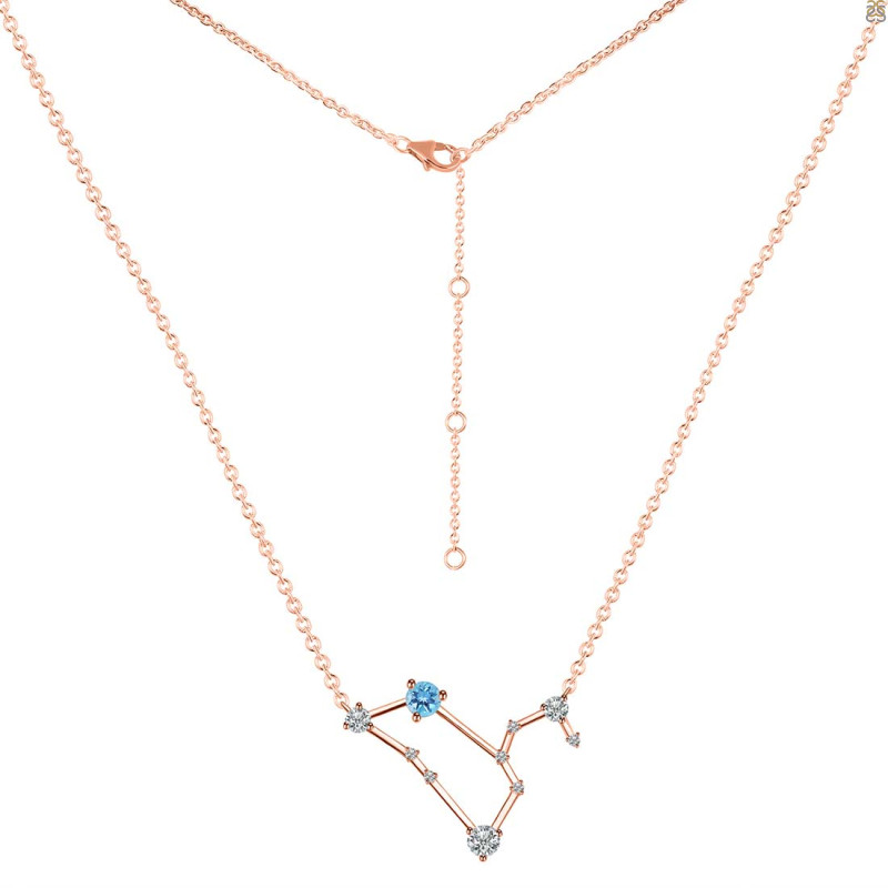 Leo Zodiac Star Constellation Blue Topaz & White Topaz Necklace BTZ-RDN-493.