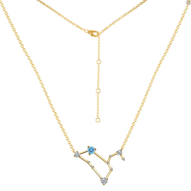Leo Zodiac Star Constellation Blue Topaz & White Topaz Necklace BTZ-RDN-493.