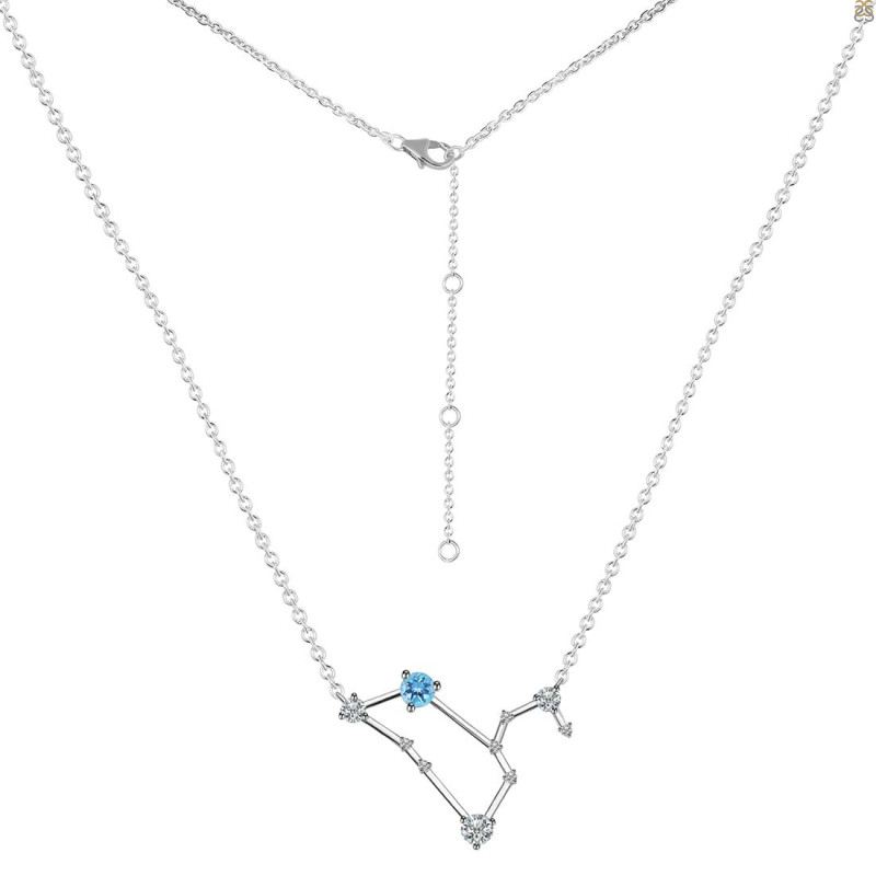 Leo Zodiac Star Constellation Blue Topaz & White Topaz Necklace