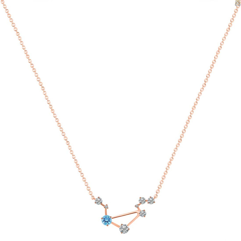 Libra Zodiac Star Constellation Blue Topaz & White Topaz Necklace BTZ-RDN-494.
