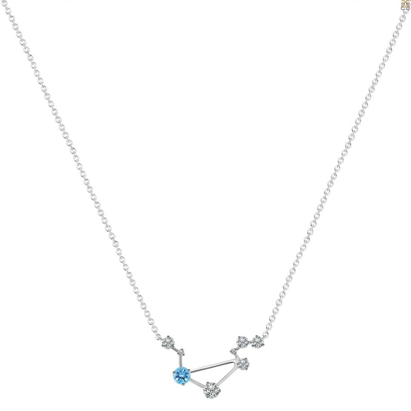 Libra Zodiac Star Constellation Blue Topaz & White Topaz Necklace BTZ-RDN-494.