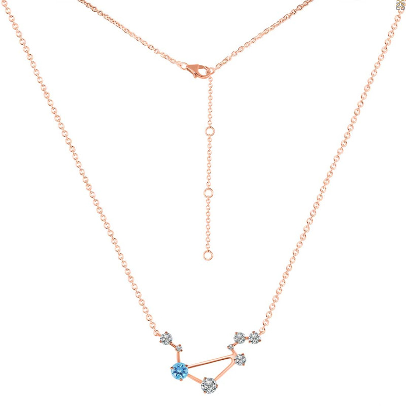 Libra Zodiac Star Constellation Blue Topaz & White Topaz Necklace BTZ-RDN-494.