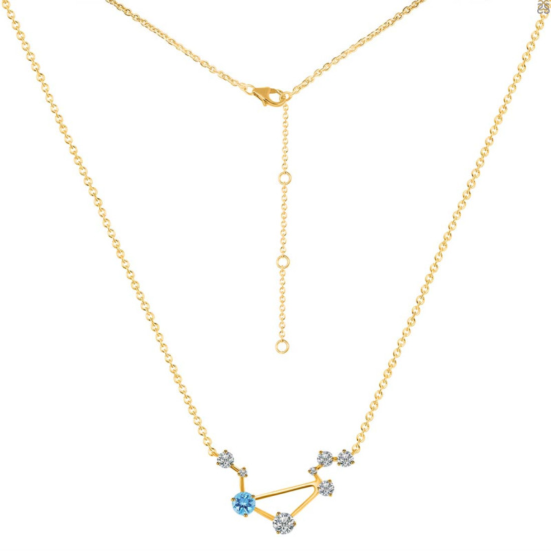 Libra Zodiac Star Constellation Blue Topaz & White Topaz Necklace BTZ-RDN-494.