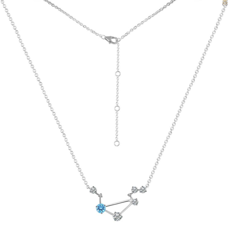 Libra Zodiac Star Constellation Blue Topaz & White Topaz Necklace