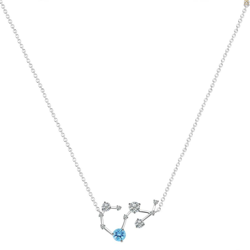 Scorpio Zodiac Star Constellation Blue Topaz & White Topaz Necklace BTZ-RDN-495.
