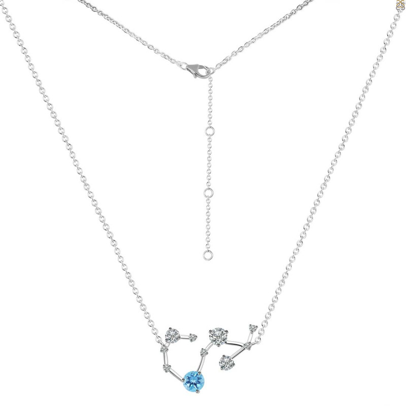 Scorpio Zodiac Star Constellation Blue Topaz & White Topaz Necklace