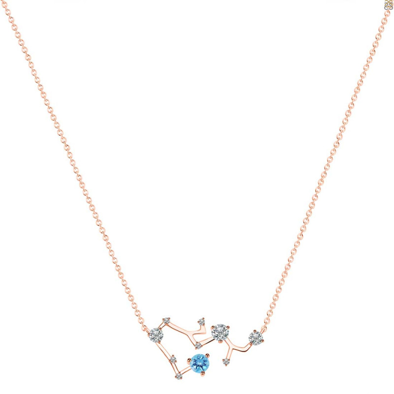 Sagittarius Zodiac Star Constellation Blue Topaz & White Topaz Necklace BTZ-RDN-496.