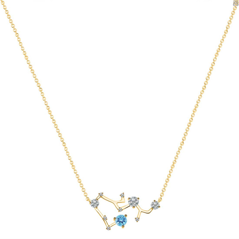 Sagittarius Zodiac Star Constellation Blue Topaz & White Topaz Necklace BTZ-RDN-496.