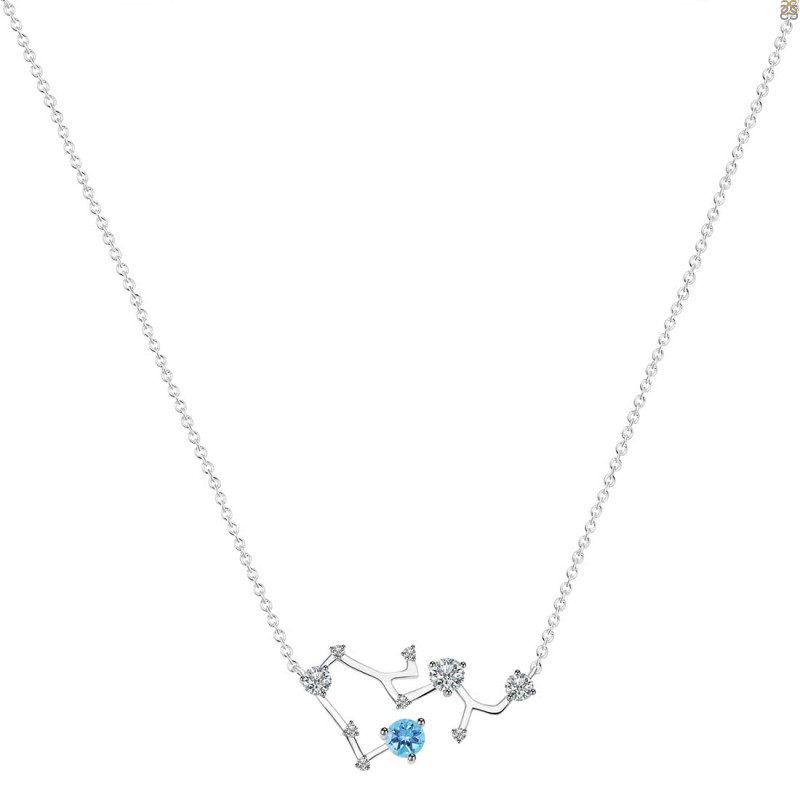 Sagittarius Zodiac Star Constellation Blue Topaz & White Topaz Necklace BTZ-RDN-496.