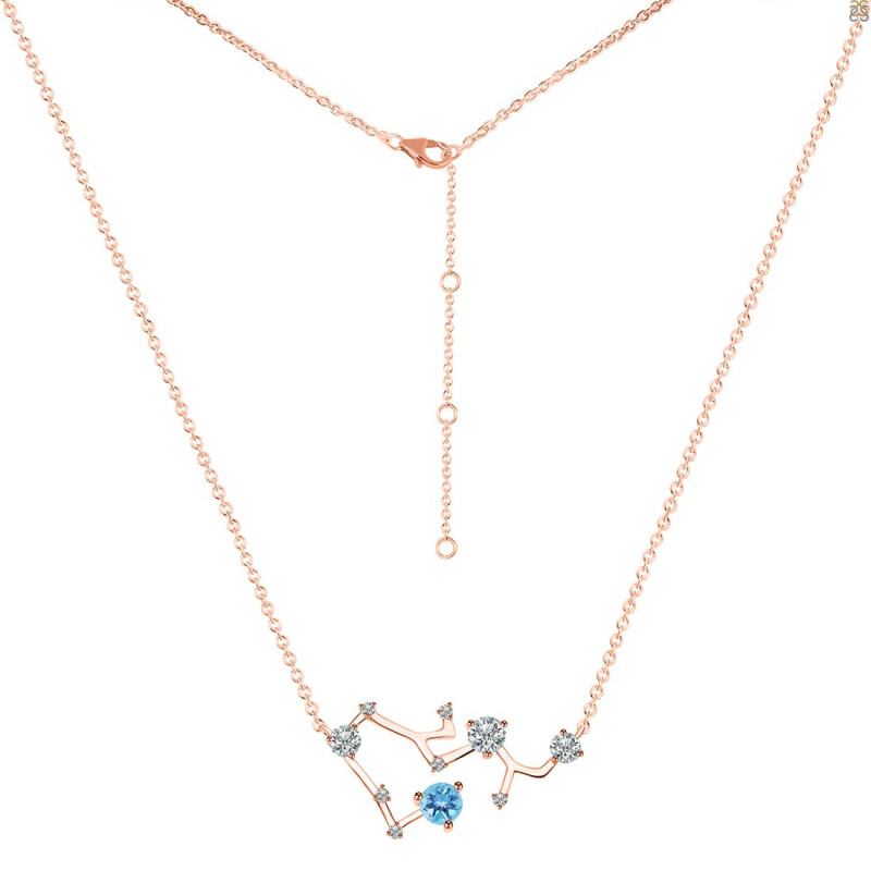 Sagittarius Zodiac Star Constellation Blue Topaz & White Topaz Necklace BTZ-RDN-496.