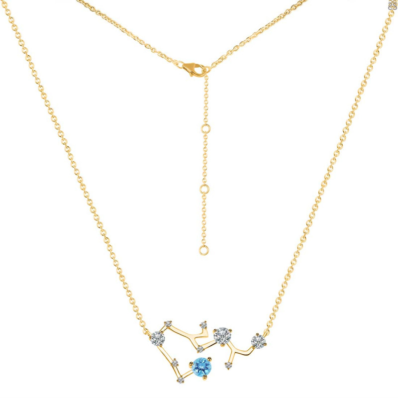Sagittarius Zodiac Star Constellation Blue Topaz & White Topaz Necklace BTZ-RDN-496.