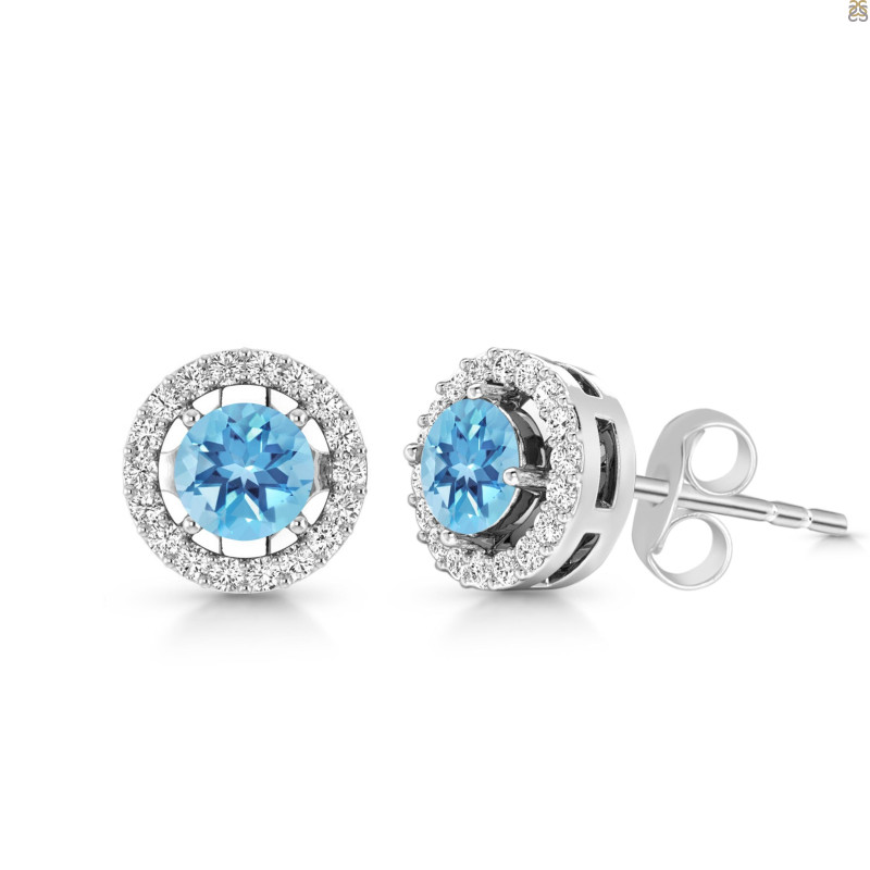 Blue Topaz & White Topaz Stud Earring
