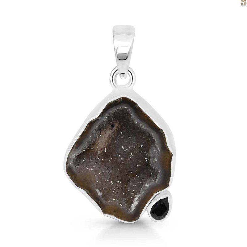 Coconut Geode/Black Spinel Pendant-2SP CCG-1-61