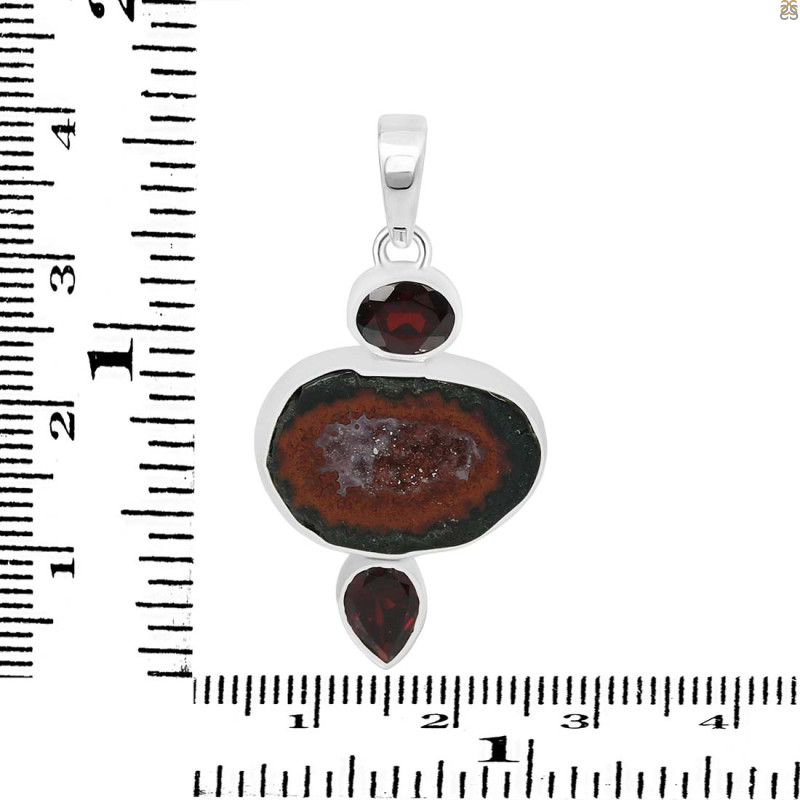 Coconut Geode/Garnet Pendant-2SP CCG-1-63