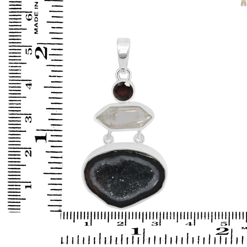 Coconut Geode/Crystal Quartz/Garnet Pendant-2SP CCG-1-66