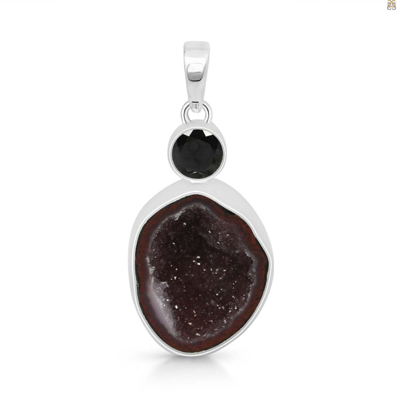 Coconut Geode/Black Spinel Pendant-2SP CCG-1-74