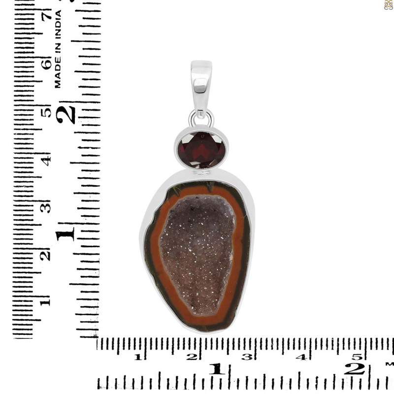 Coconut Geode/Garnet Pendant-2SP CCG-1-76