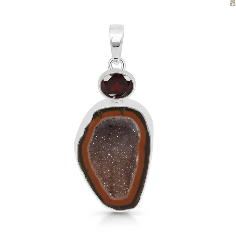 Coconut Geode/Garnet Pendant-2SP CCG-1-76