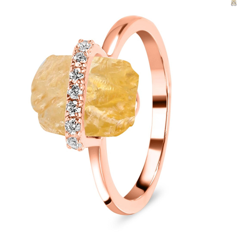 Citrine Raw Crystal & White Topaz Ring CIT-RR-381.