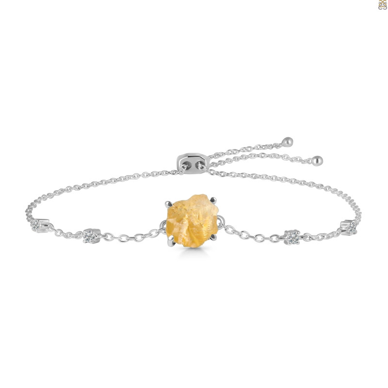 Citrine Raw Crystal & White Topaz Bracelet With Adjustable Camera Lock