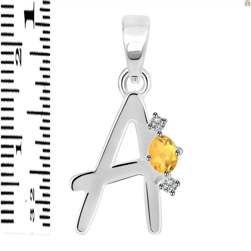 Citrine & White Topaz Alphabet A Pendant CIT-RDA-1.