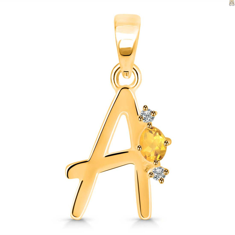 Citrine & White Topaz Alphabet A Pendant CIT-RDA-1.