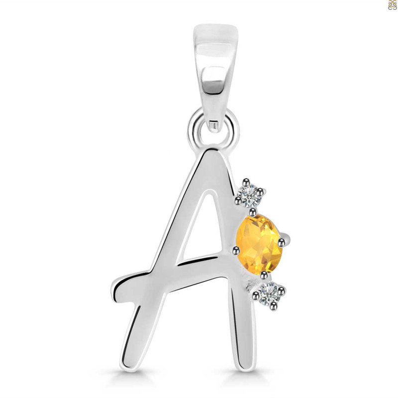 Citrine & White Topaz Alphabet A Pendant CIT-RDA-1.