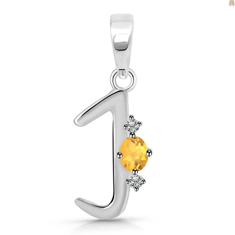 Citrine & White Topaz Alphabet J Pendant CIT-RDA-10.