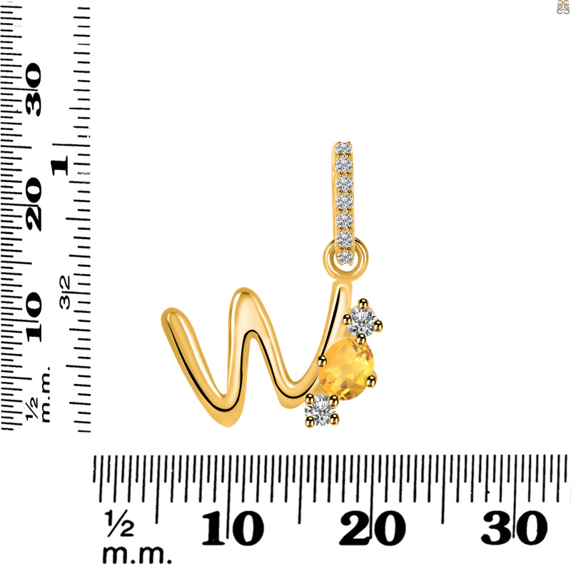 Citrine & White Topaz Alphabet W Pendant CIT-RDA-101.