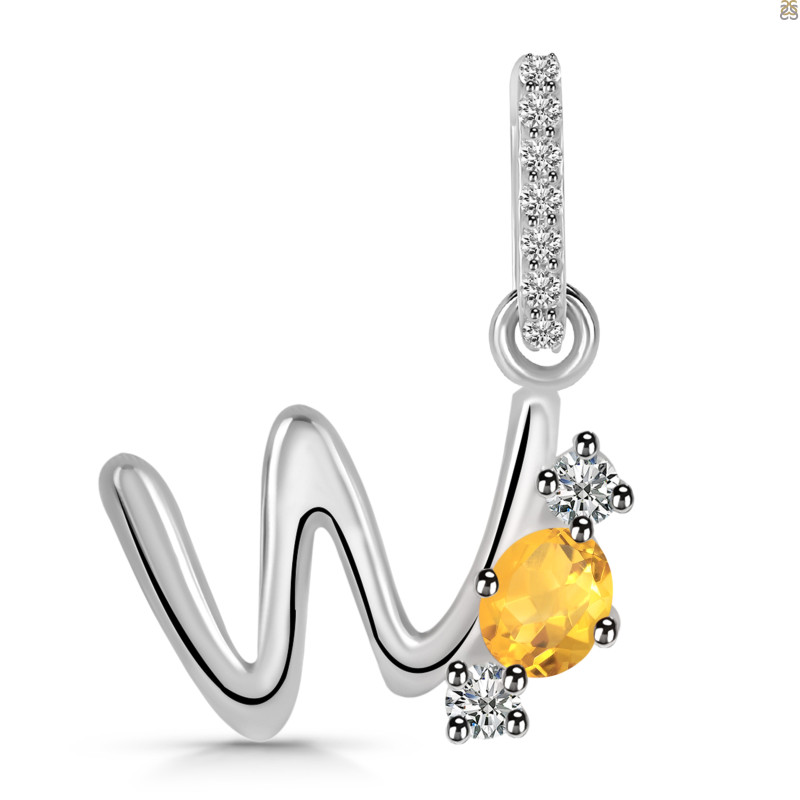 Citrine & White Topaz Alphabet W Pendant CIT-RDA-101.