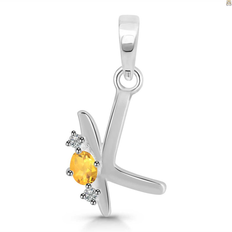 Citrine & White Topaz Alphabet K Pendant CIT-RDA-11.