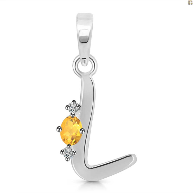 Citrine & White Topaz Alphabet L Pendant CIT-RDA-12.