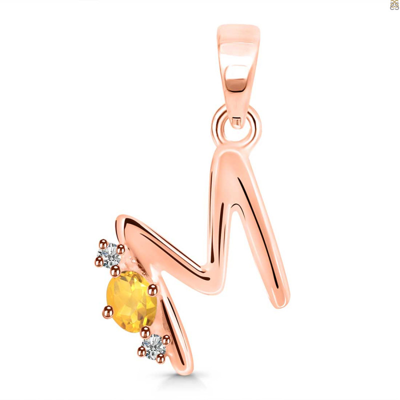 Citrine & White Topaz Alphabet M Pendant CIT-RDA-13.