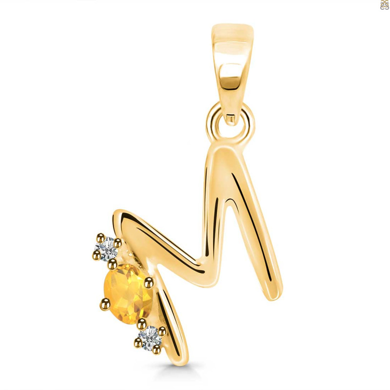 Citrine & White Topaz Alphabet M Pendant CIT-RDA-13.
